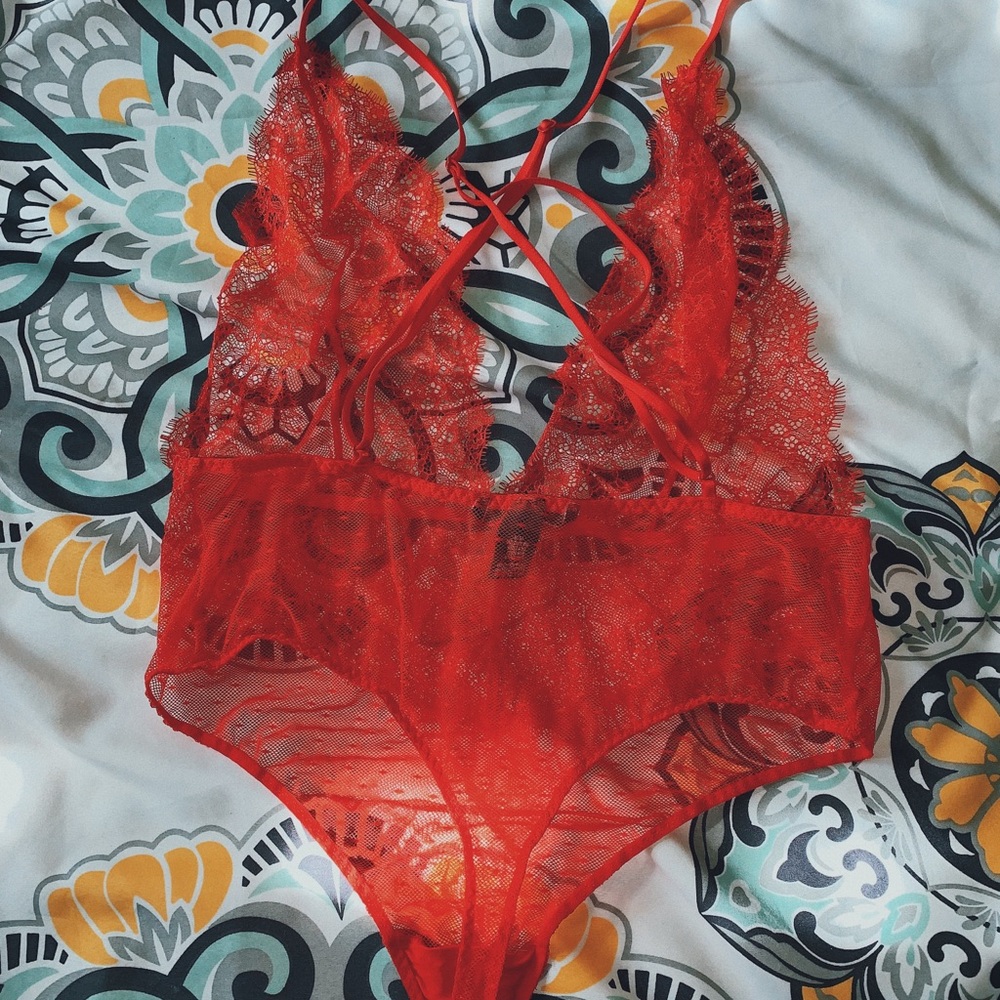 Red lace Victoria’s Secret teddy lingerie - Picture 2 of 4